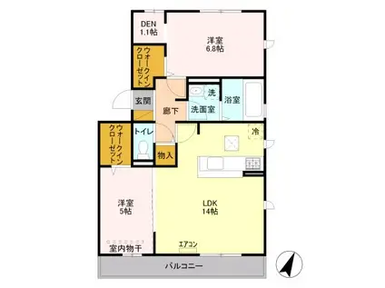 ヴィルヌーブ II(2LDK/1階)の間取り写真