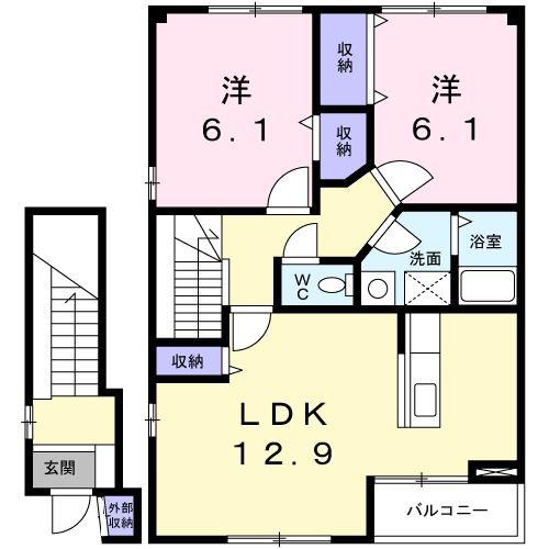 ルーラルブラッサムB(2LDK/2階)の間取り写真