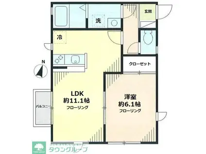 ソレアード諏訪坂(1LDK/1階)の間取り写真