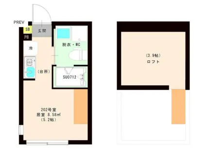 ハーモニーテラス 平井X(ワンルーム/2階)の間取り写真