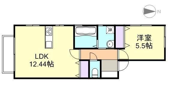 アルカンジュ四十瀬II(1LDK/1階)の間取り写真