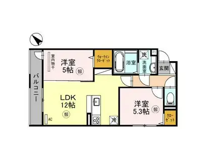 シャルム フルーレ(2LDK/3階)の間取り写真