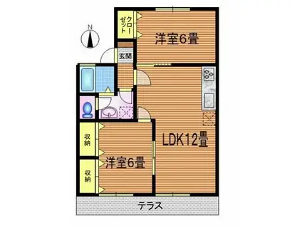パストラール稲葉(2LDK/1階)の間取り写真