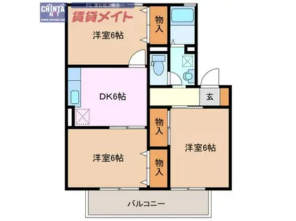 ドリームコート C棟(3DK/2階)の間取り写真