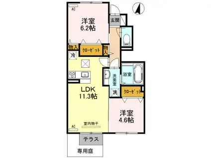 リヴェールコート名谷(2LDK/1階)の間取り写真