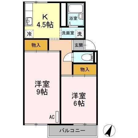 コーポ三谷原(2K/2階)の間取り写真
