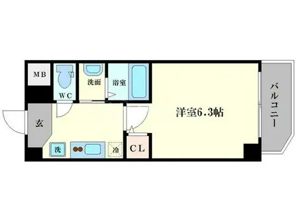 グランパシフィック桜川南(1K/7階)の間取り写真