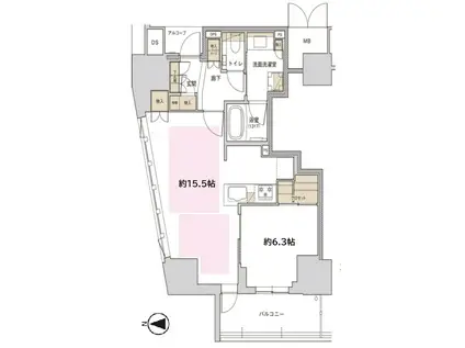 ジオタワー新町(1LDK/5階)の間取り写真