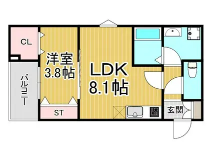 シエーナ川西美園(1LDK/2階)の間取り写真