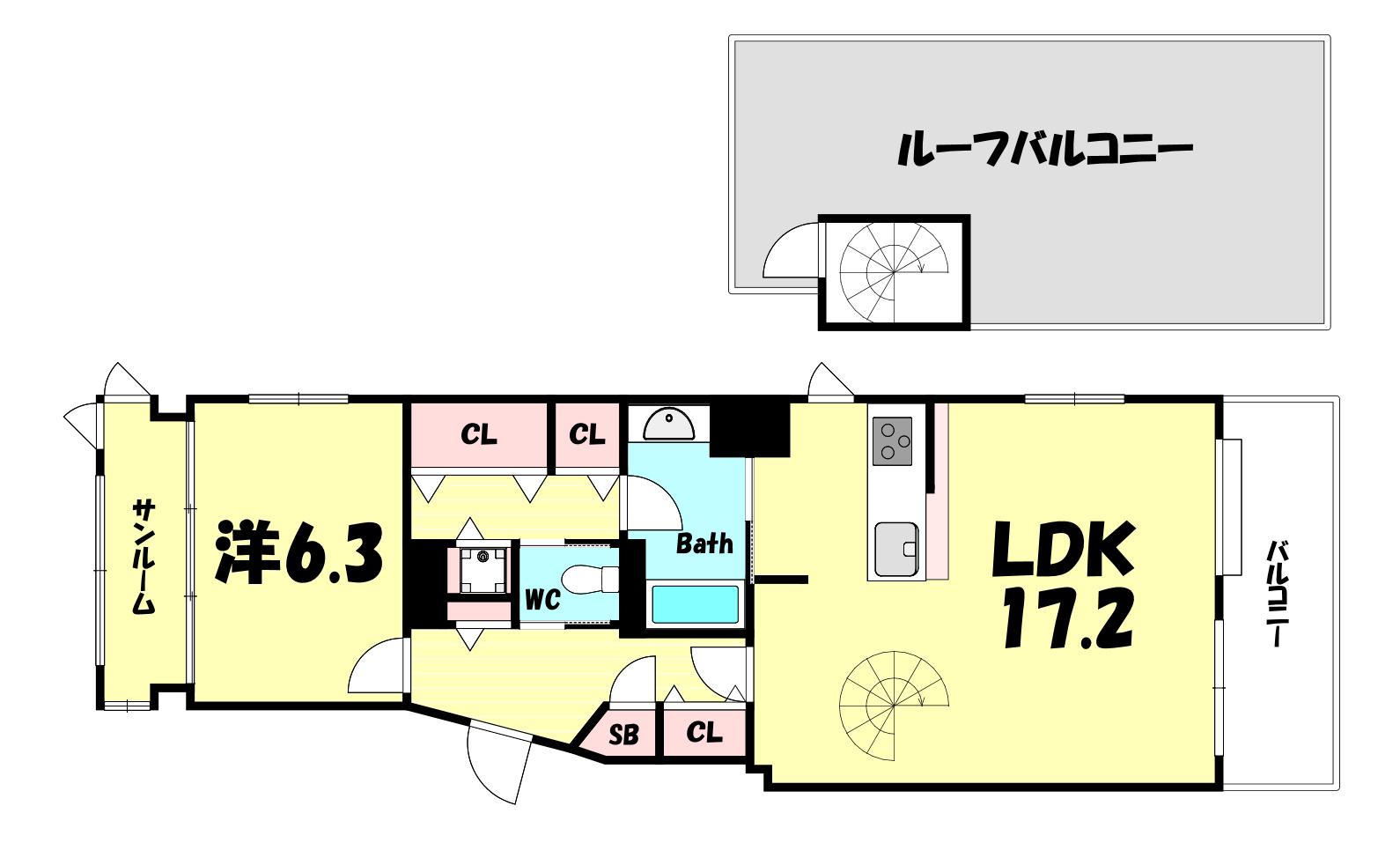 ワコーレ三宮ランドマークシティ(1LDK/11階)の間取り写真
