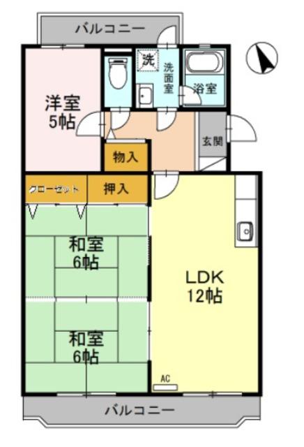 中百舌鳥グリーンハイツ(3LDK/2階)の間取り写真