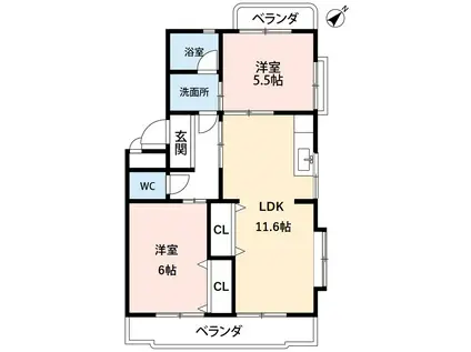 リバティ92(2LDK/2階)の間取り写真