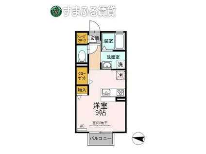 JR東海道本線 相見駅 徒歩9分 2階建 築9年(ワンルーム/2階)の間取り写真