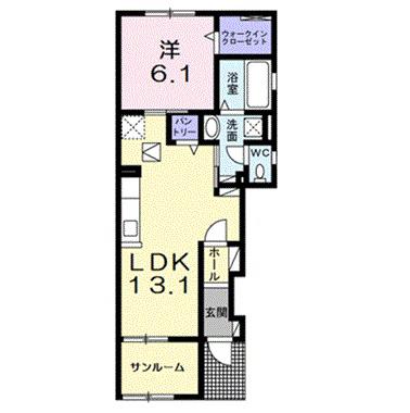 Yフォレスト五個荘(1LDK/1階)の間取り写真