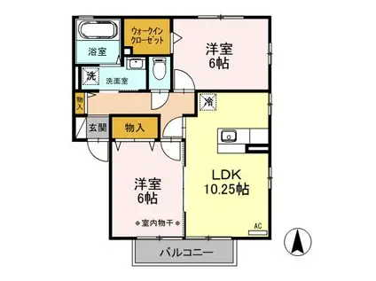 ラフィネサワC棟(2LDK/2階)の間取り写真