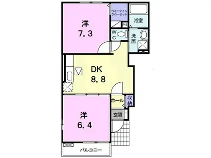 フォレストウイング・K II(2DK/1階)の間取り写真
