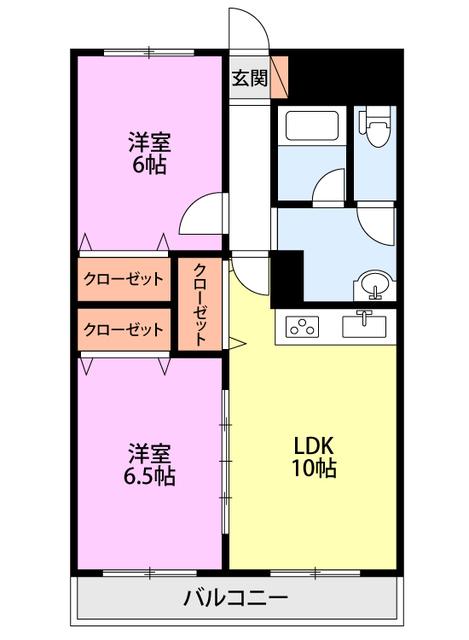 グランディオス白鳥(2LDK/2階)の間取り写真