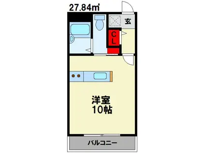 スリム九工大(ワンルーム/4階)の間取り写真
