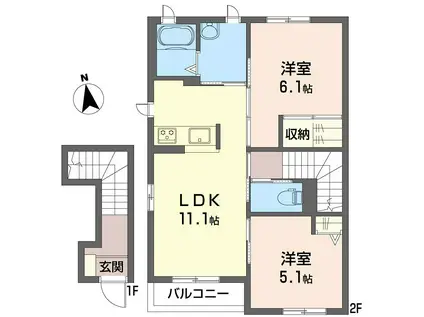 ソレアード ルガール(2LDK/2階)の間取り写真