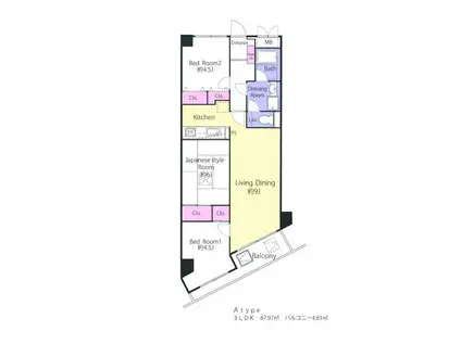 カーサピノ(3LDK/6階)の間取り写真