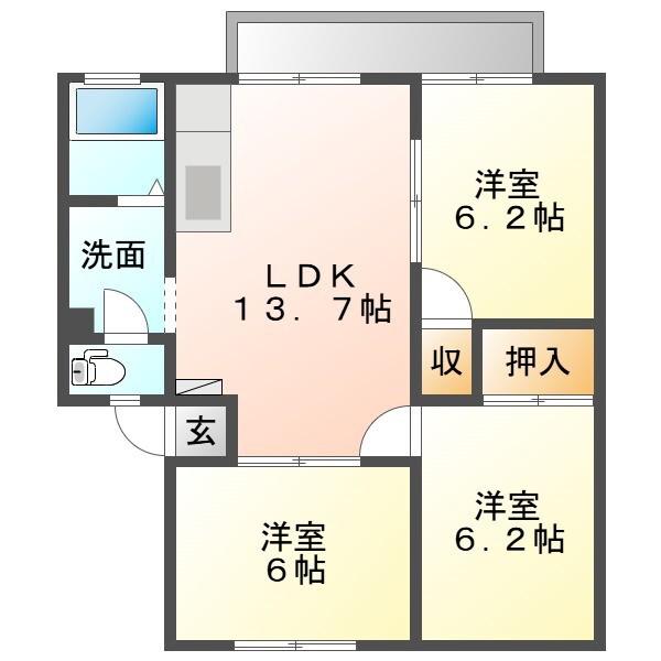 サンビレッジ金沢(3LDK/1階)の間取り写真