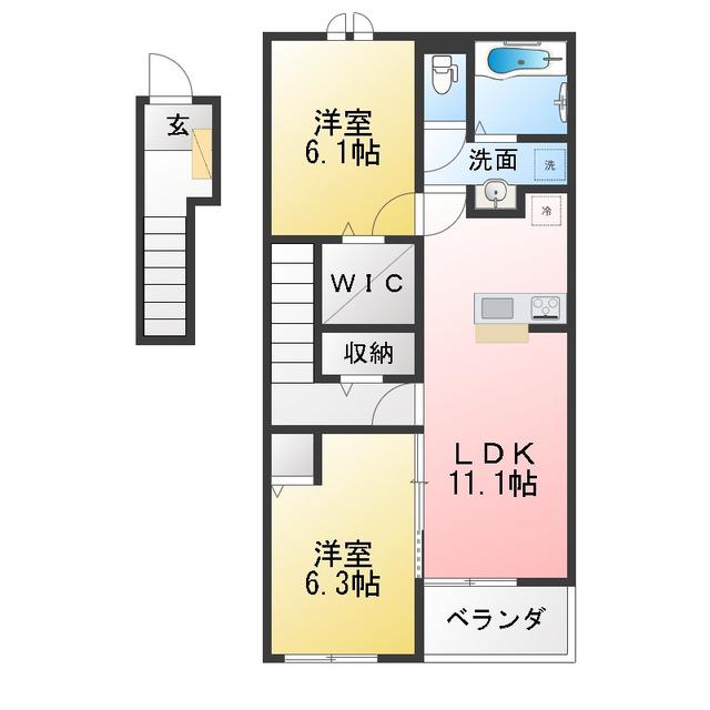 ヴェル ドミール B(2LDK/2階)の間取り写真