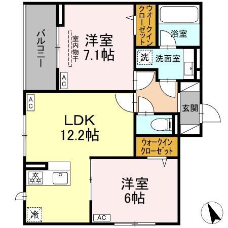 D PAINA 宿河原6 II(2LDK/3階)の間取り写真