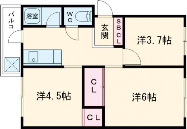 北野田マンション巽A棟(3DK/4階)の間取り写真