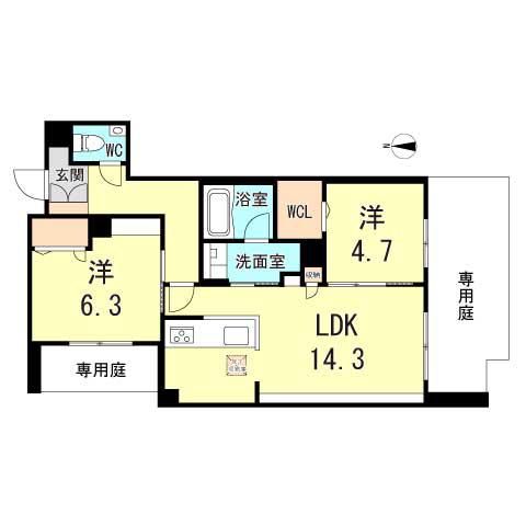 シャーメゾン大市プレミア ANNEX(2LDK/1階)の間取り写真