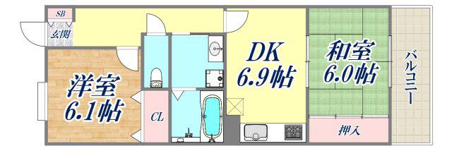 ツイン大開1号館(2DK/2階)の間取り写真