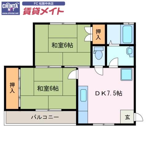 コーポなかご(2DK/1階)の間取り写真