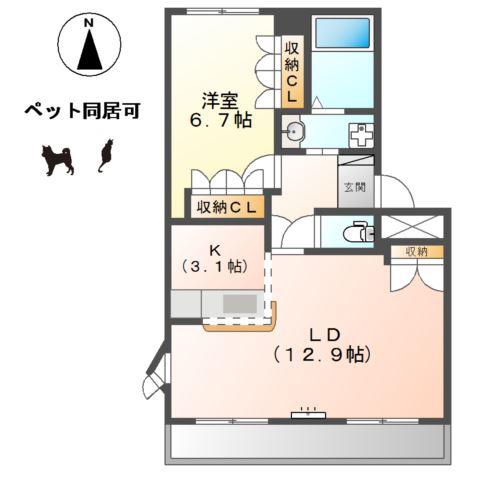 ティアリーダイアモンド(1LDK/3階)の間取り写真