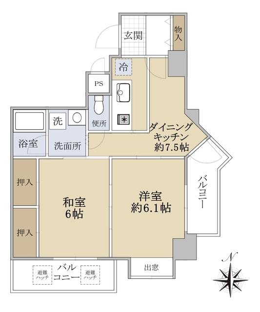 グランドメゾン山坂町(2DK/2階)の間取り写真