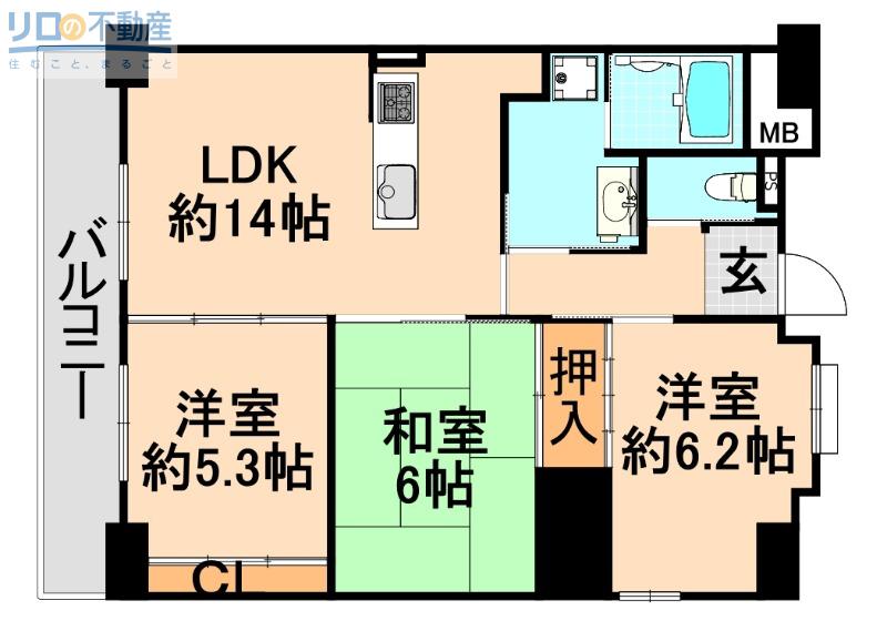 伊丹市西野第6(3LDK/2階)の間取り写真