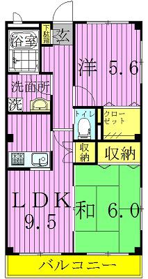 グランチェスタハイツB(2DK/2階)の間取り写真