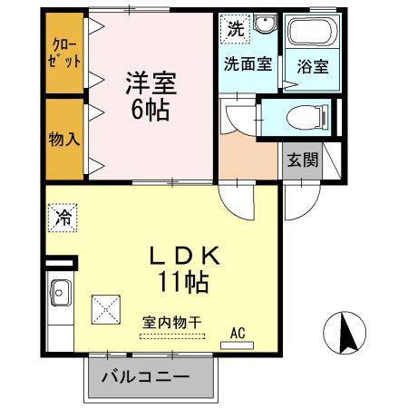 シティーハウス南手城2(1LDK/1階)の間取り写真