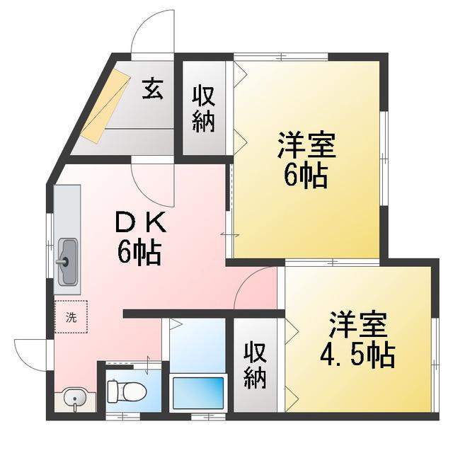 ベルハイム(2DK/1階)の間取り写真