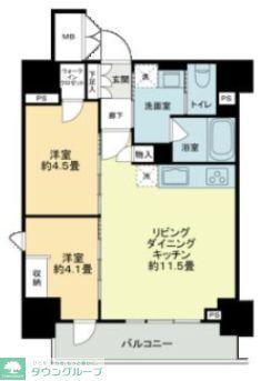 ザ・ライオンズフォーシア鶴見(2LDK/9階)の間取り写真