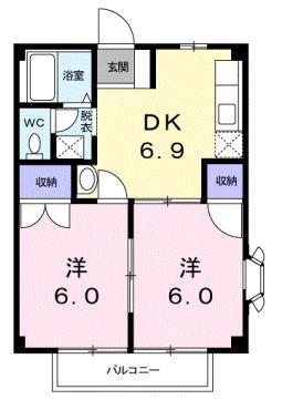 ニューシティ守上 B(2DK/1階)の間取り写真