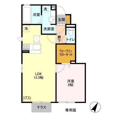 ジャルダンベールB(1LDK/1階)の間取り写真