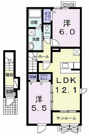 ジェルメフルール(2LDK/2階)の間取り写真