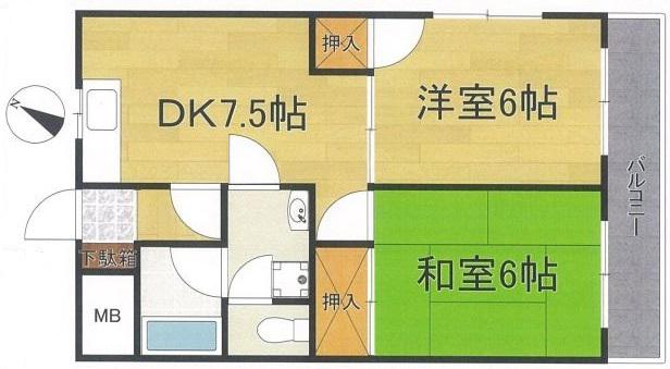 ハイツ田中(2DK/3階)の間取り写真