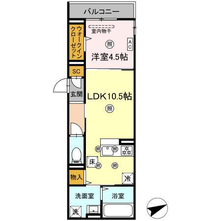 CAMPANELLA船越(1LDK/1階)の間取り写真