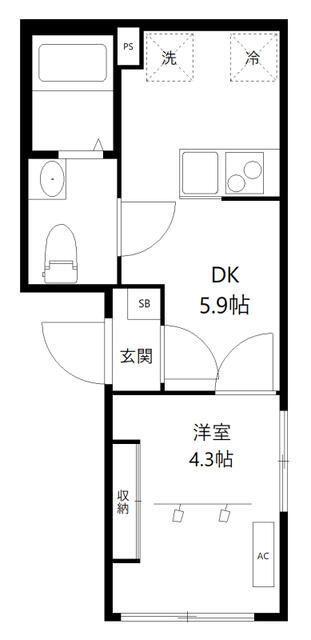オレア浅草東(1DK/3階)の間取り写真