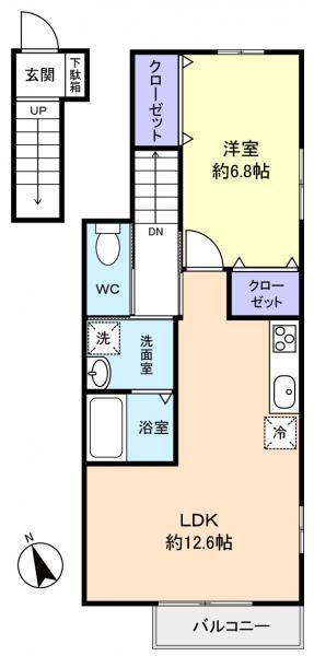 カーサユーアイ(1LDK/2階)の間取り写真