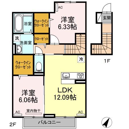 マリーゴールド B棟(2LDK/2階)の間取り写真