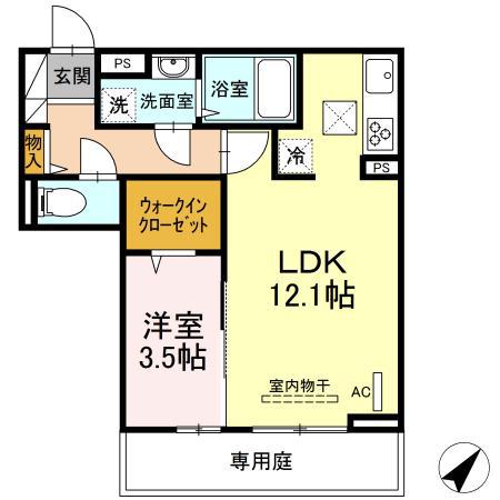 クレストヴェール清水(1LDK/1階)の間取り写真