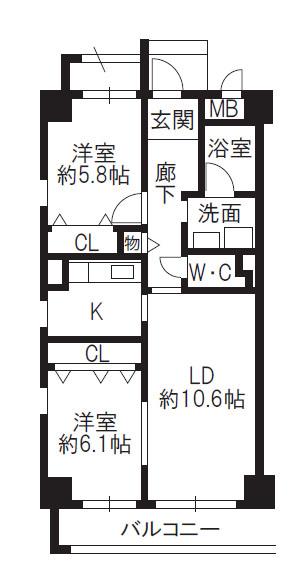 バルカポンテ(2LDK/6階)の間取り写真
