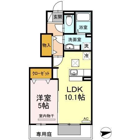 クオーレ・アロッジオ 勅使(1LDK/1階)の間取り写真