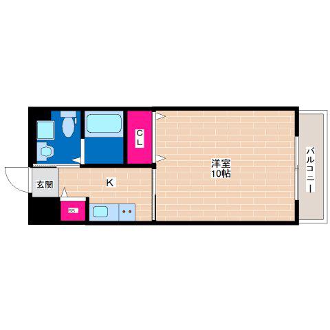 ルッツ平野(1K/3階)の間取り写真